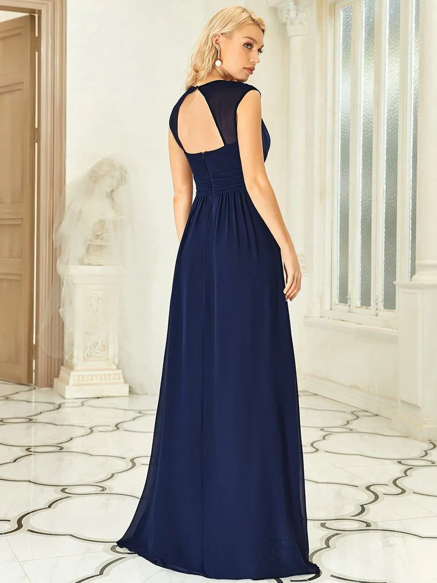 Ruched V-neck Floor Length Elegant Bridesmaid Dress - Image 2