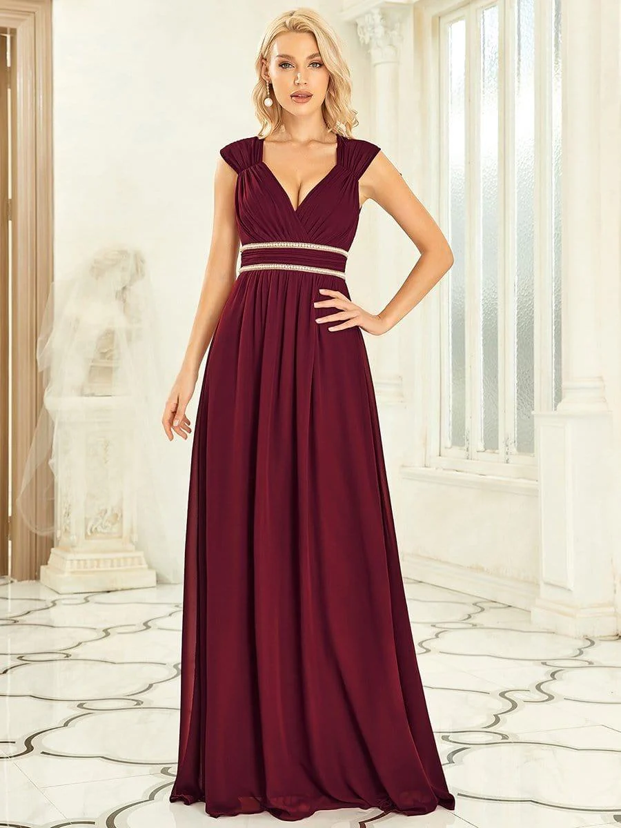 Ruched V-neck Floor Length Elegant Bridesmaid Dress - Image 21