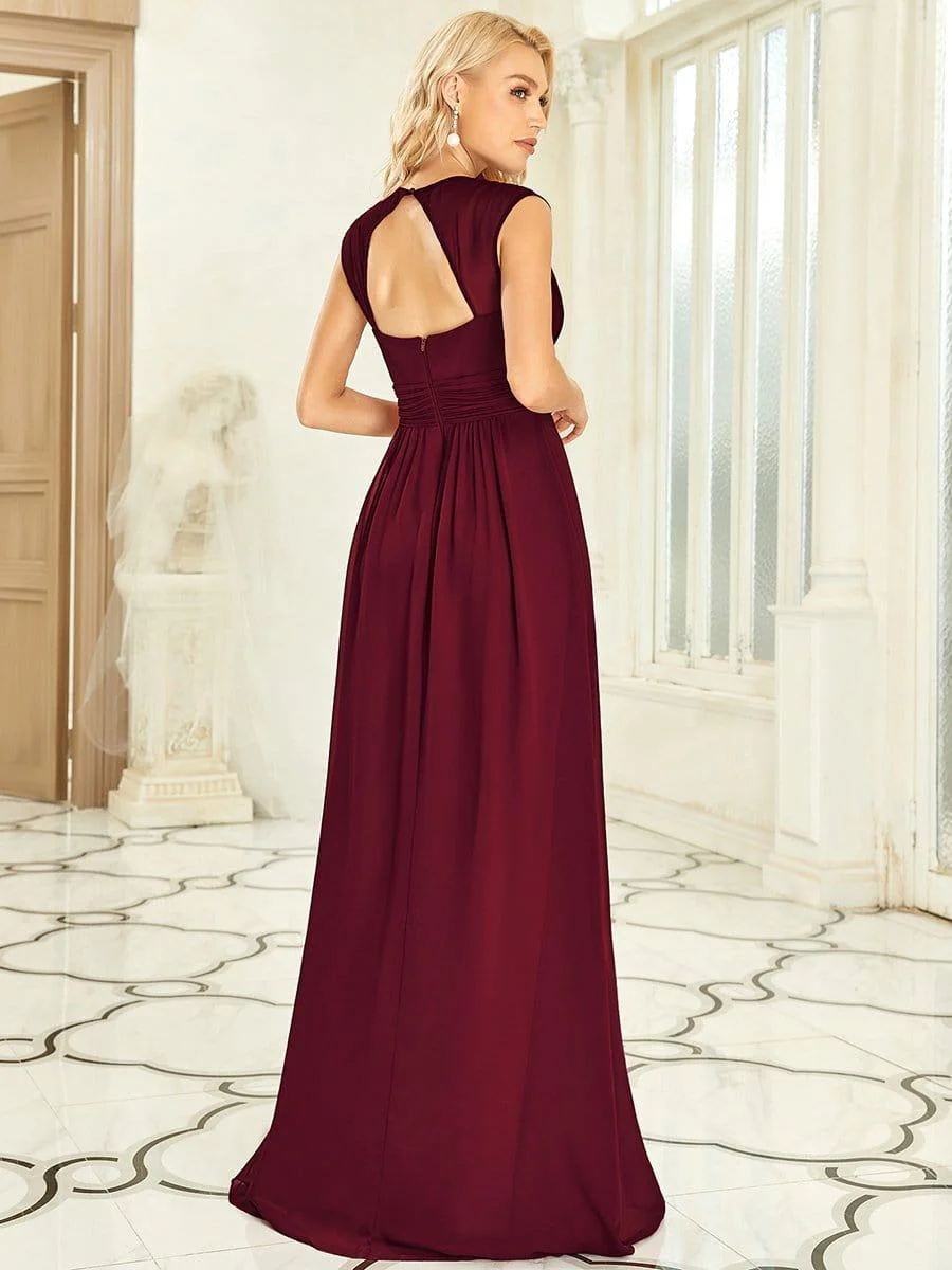 Ruched V-neck Floor Length Elegant Bridesmaid Dress - Image 22