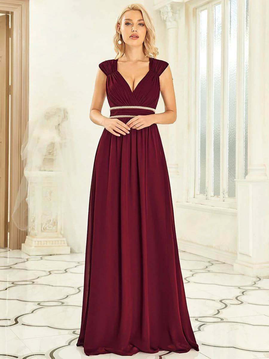 Ruched V-neck Floor Length Elegant Bridesmaid Dress - Image 24