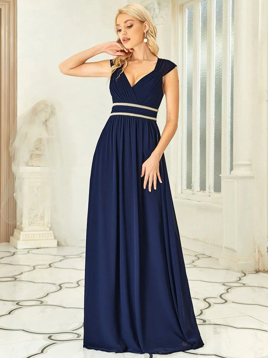 Ruched V-neck Floor Length Elegant Bridesmaid Dress - Image 4