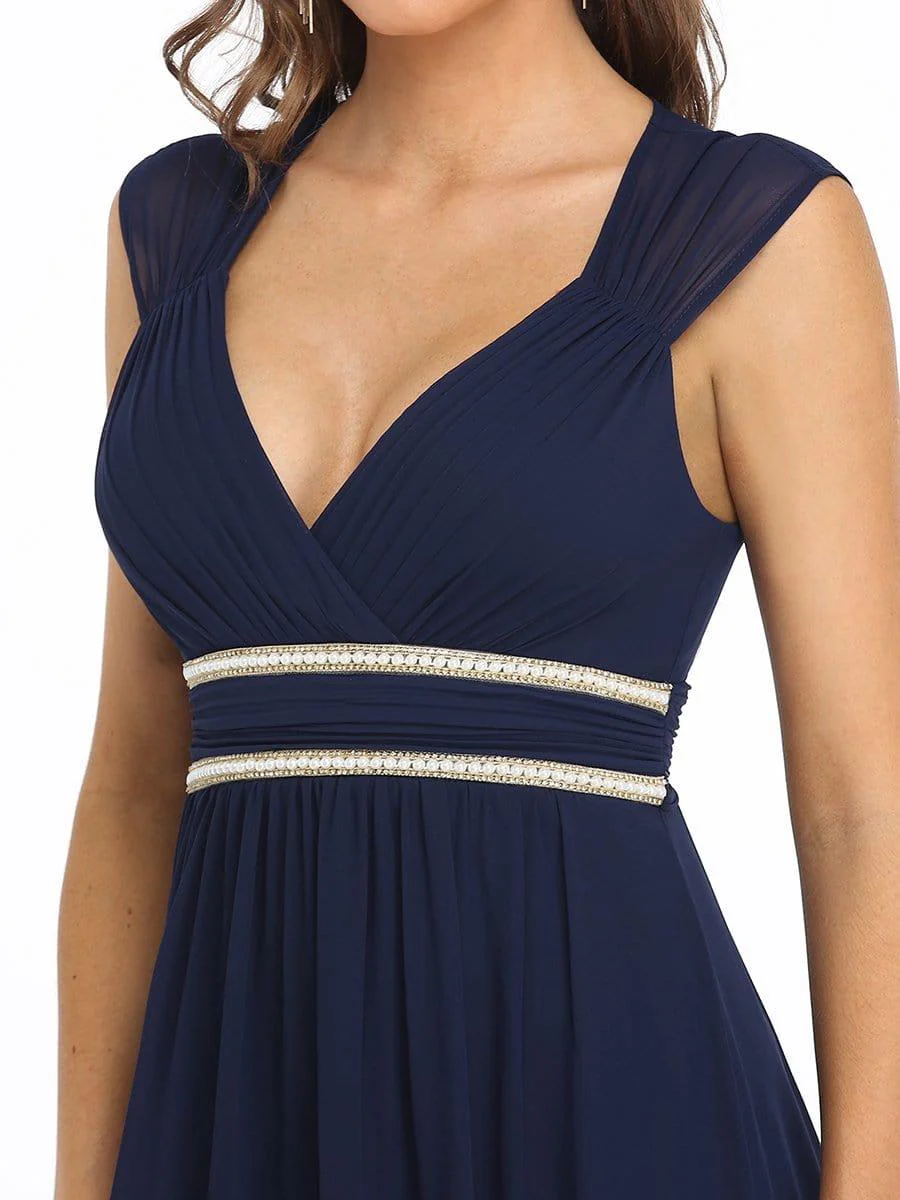 Ruched V-neck Floor Length Elegant Bridesmaid Dress - Image 5