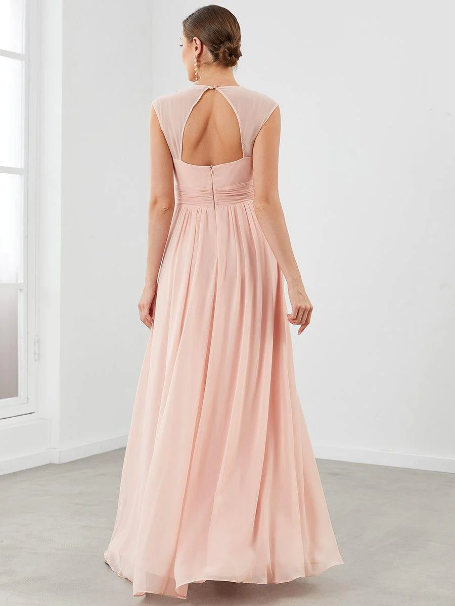 Ruched V-neck Floor Length Elegant Bridesmaid Dress - Image 9