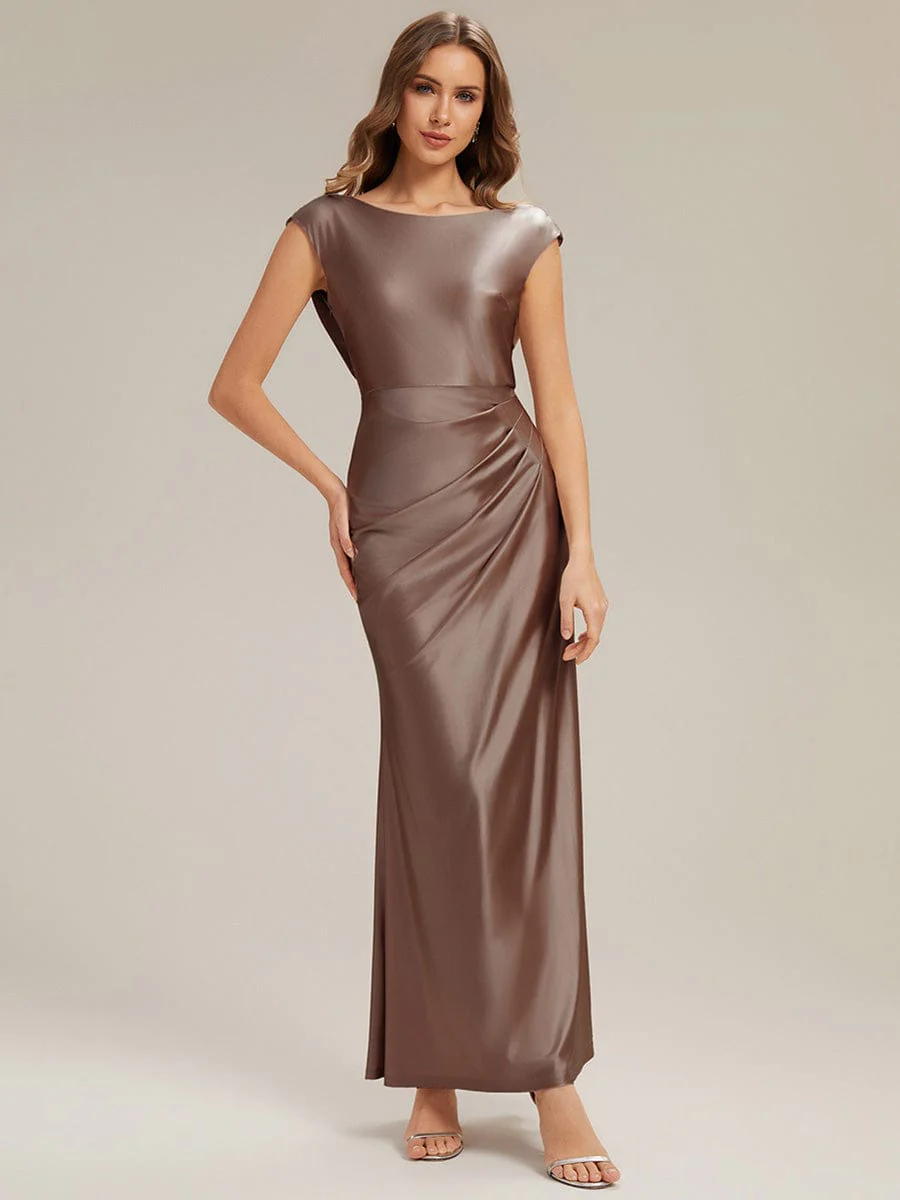 Satin Cap Sleeve A-Line Dress - Image 4