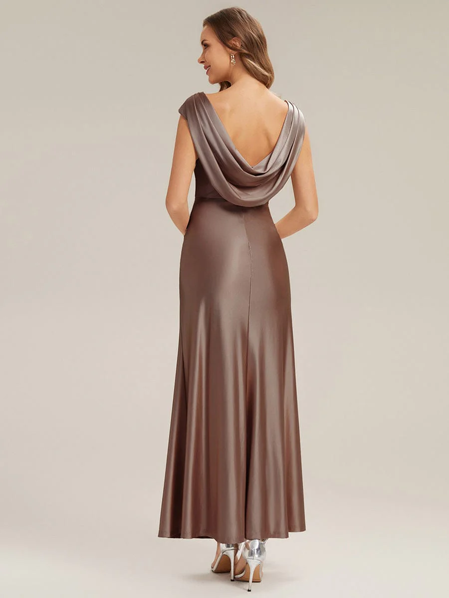 Satin Cap Sleeve A-Line Dress - Image 5