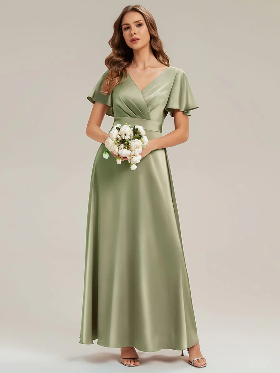 Satin Ruffle Sleeve A-Line Dress - Image 11
