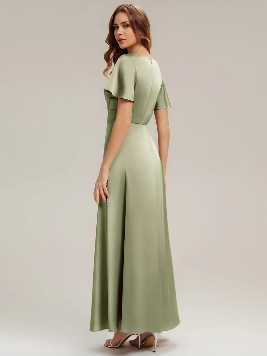 Satin Ruffle Sleeve A-Line Dress - Image 12