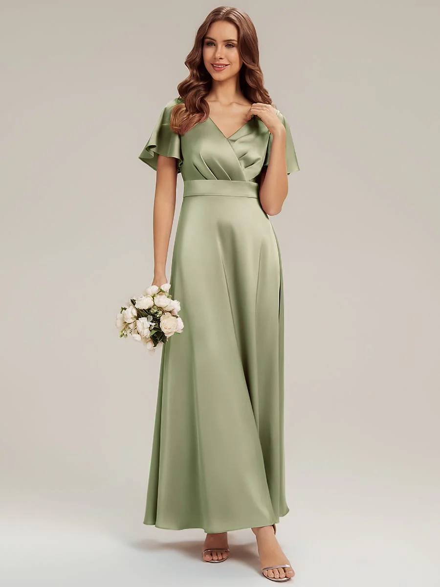 Satin Ruffle Sleeve A-Line Dress - Image 15