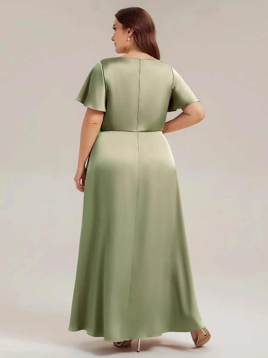 Satin Ruffle Sleeve A-Line Dress - Image 17