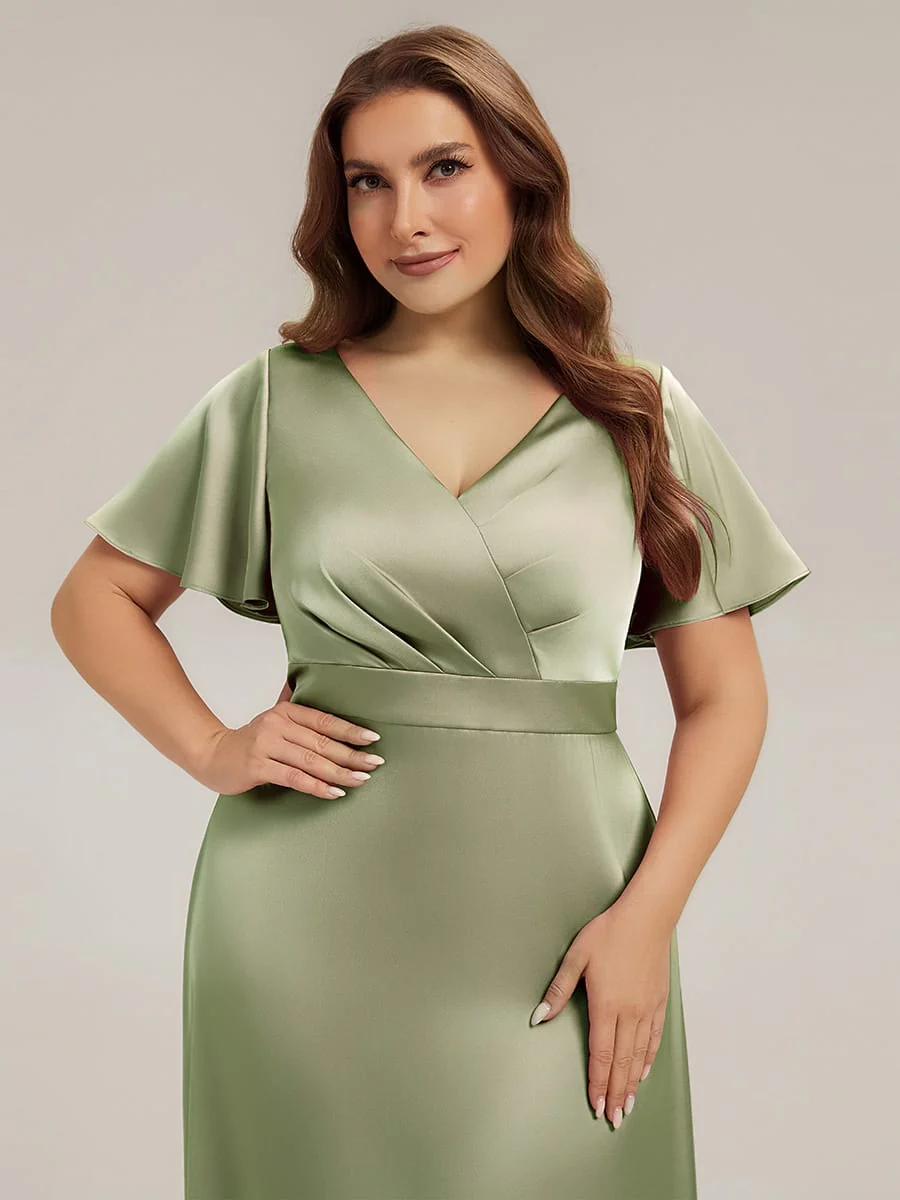 Satin Ruffle Sleeve A-Line Dress - Image 18