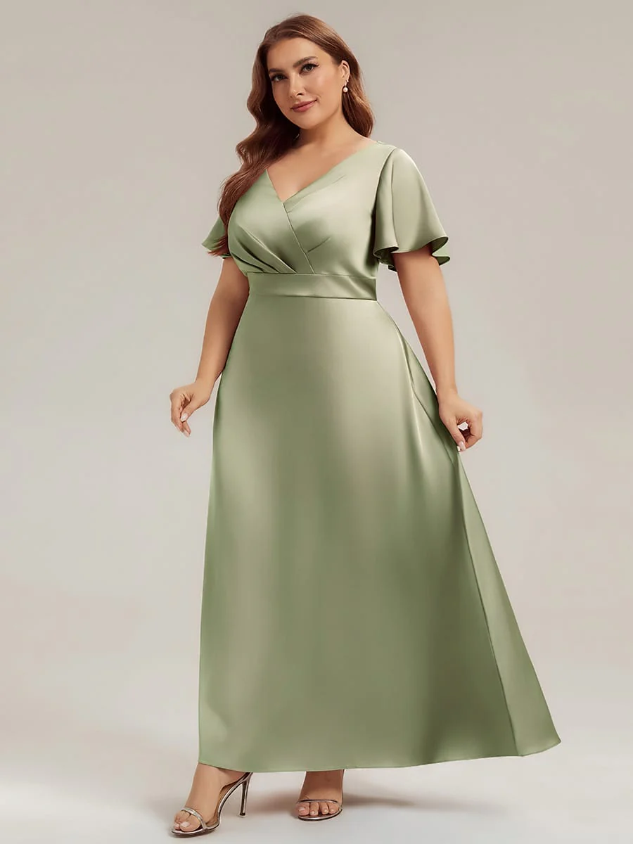 Satin Ruffle Sleeve A-Line Dress - Image 19