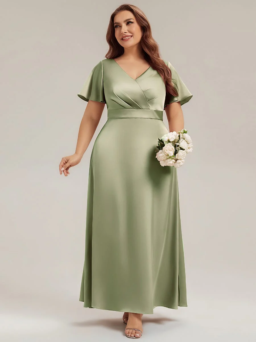 Satin Ruffle Sleeve A-Line Dress - Image 20