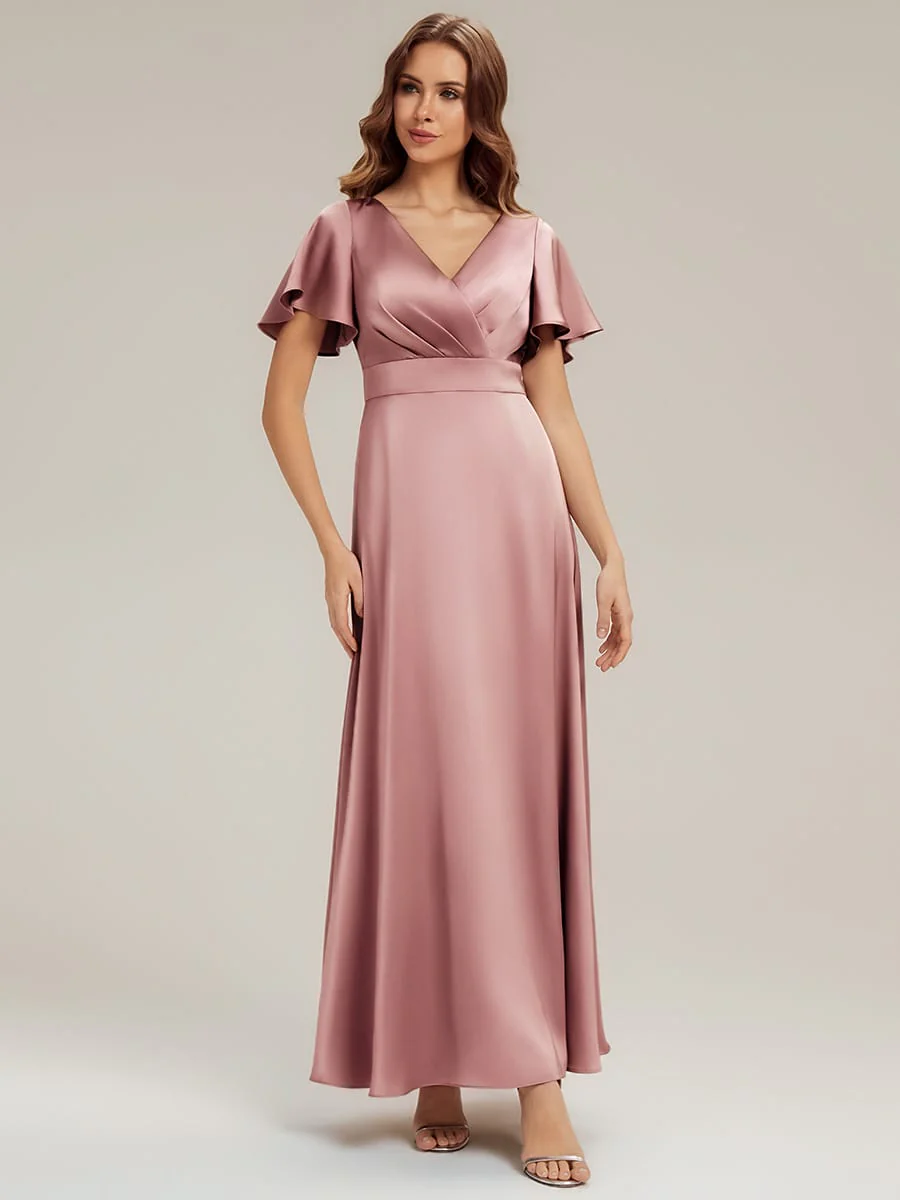 Satin Ruffle Sleeve A-Line Dress - Image 4