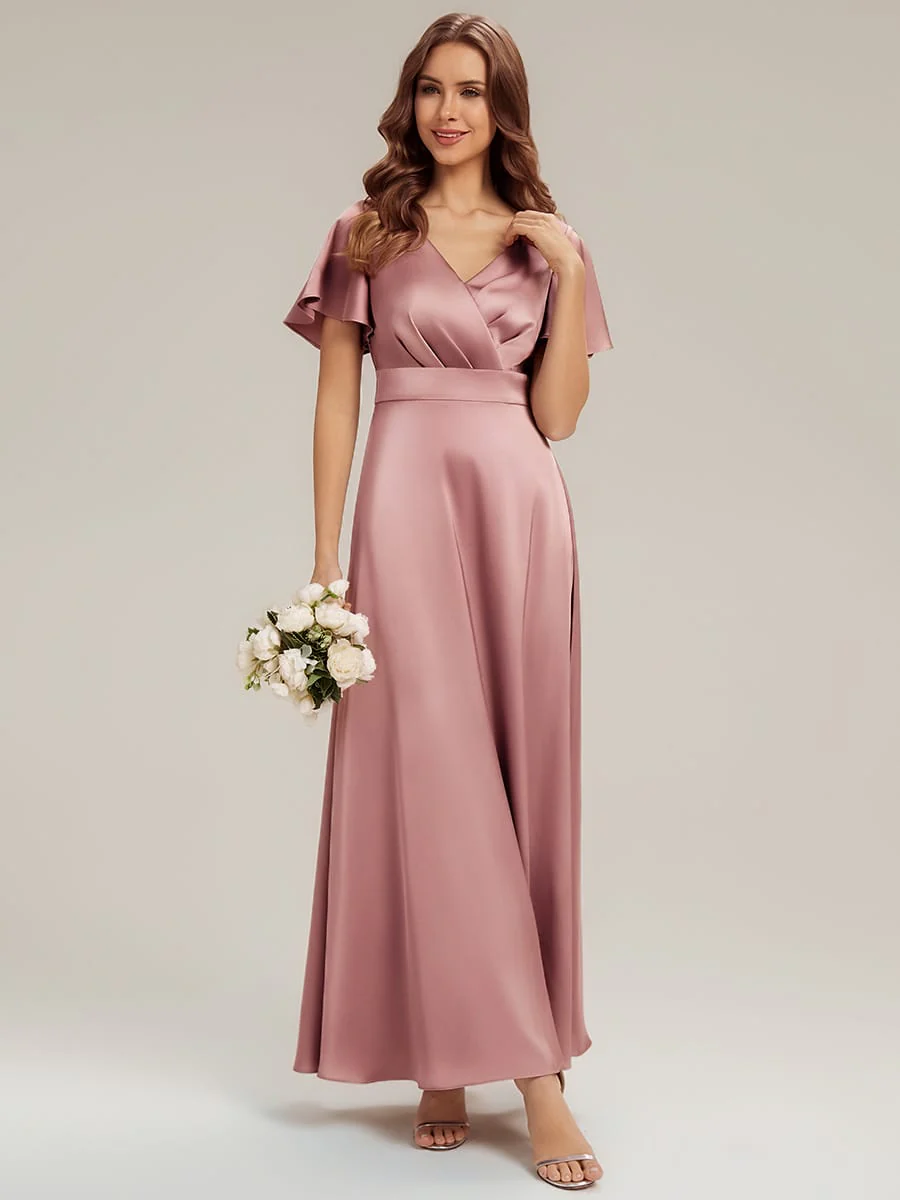 Satin Ruffle Sleeve A-Line Dress - Image 5
