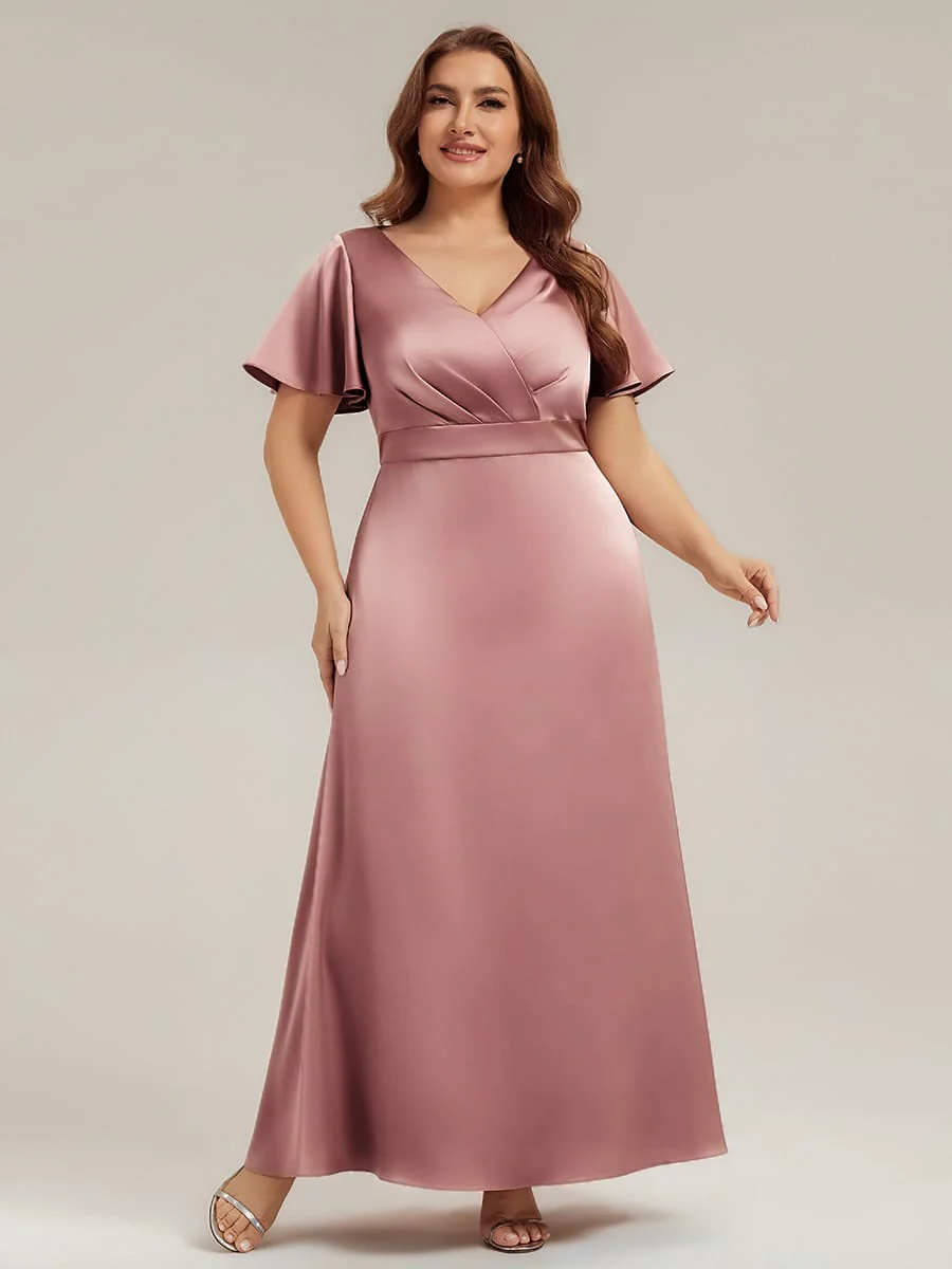 Satin Ruffle Sleeve A-Line Dress - Image 6