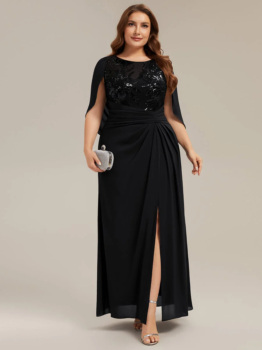 Sequin Bodice and Draped Cape Sleeves Dress - Image 10