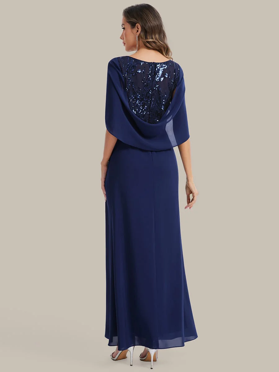 Sequin Bodice and Draped Cape Sleeves Dress - Image 12