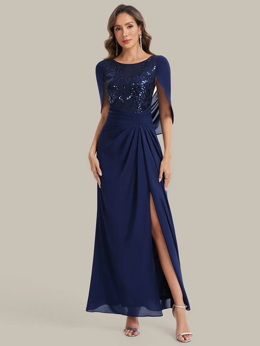 Sequin Bodice and Draped Cape Sleeves Dress - Image 14