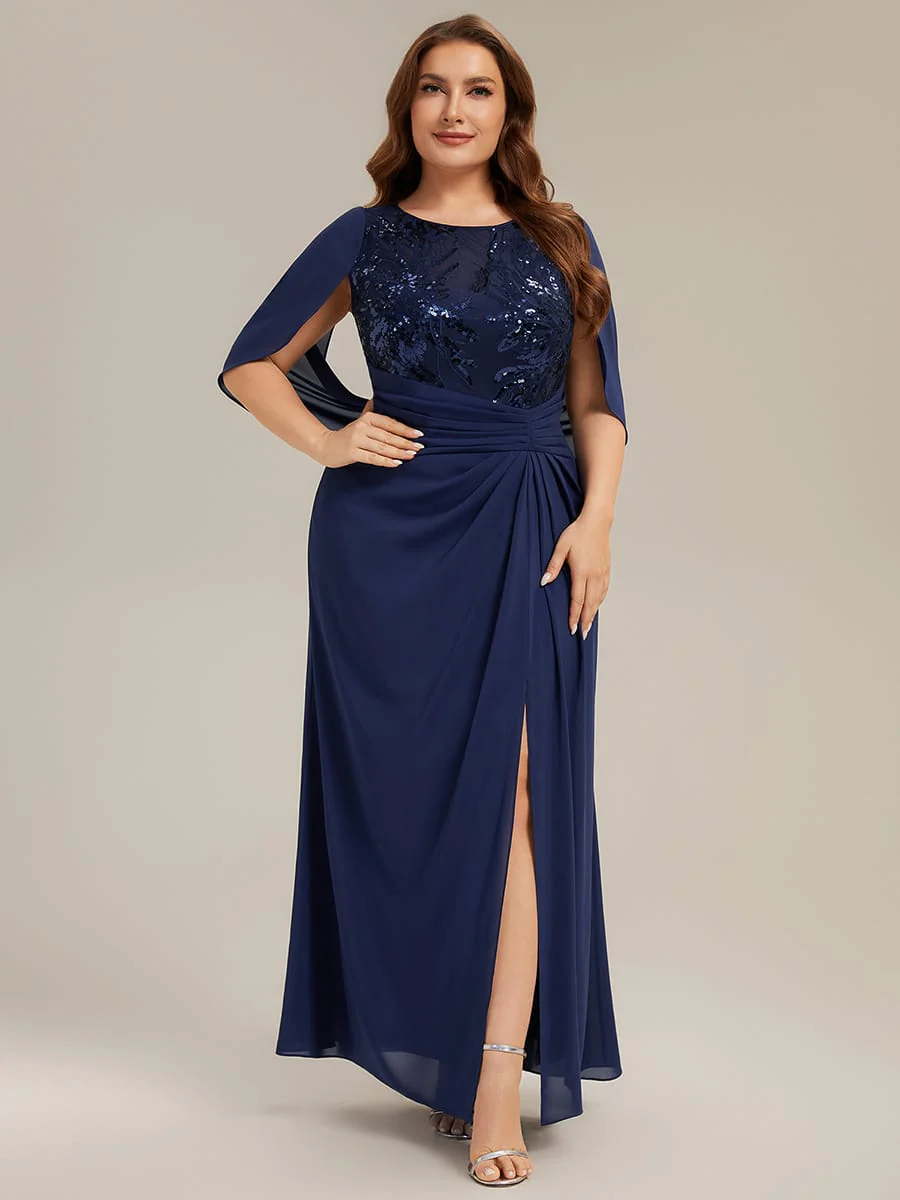 Sequin Bodice and Draped Cape Sleeves Dress - Image 16