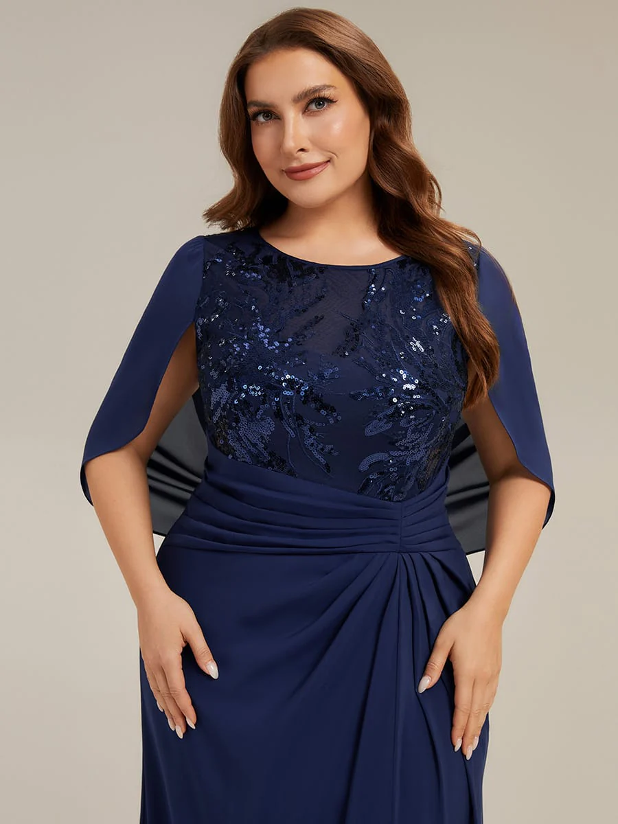 Sequin Bodice and Draped Cape Sleeves Dress - Image 18
