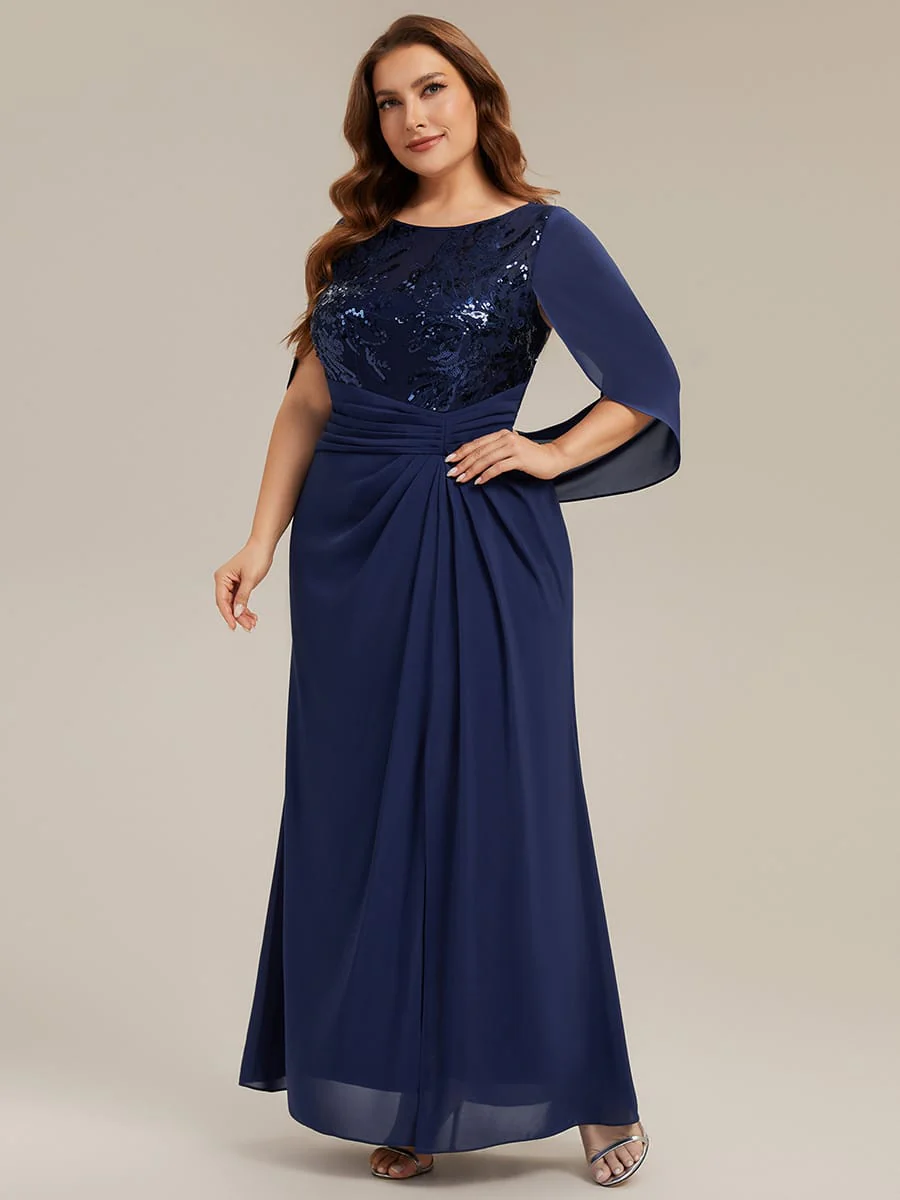 Sequin Bodice and Draped Cape Sleeves Dress - Image 19