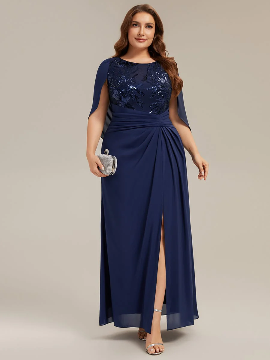 Sequin Bodice and Draped Cape Sleeves Dress - Image 20