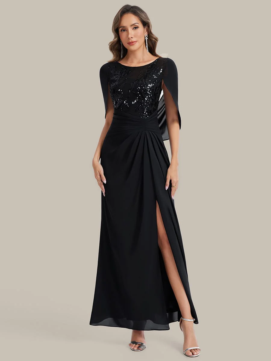Sequin Bodice and Draped Cape Sleeves Dress - Image 4