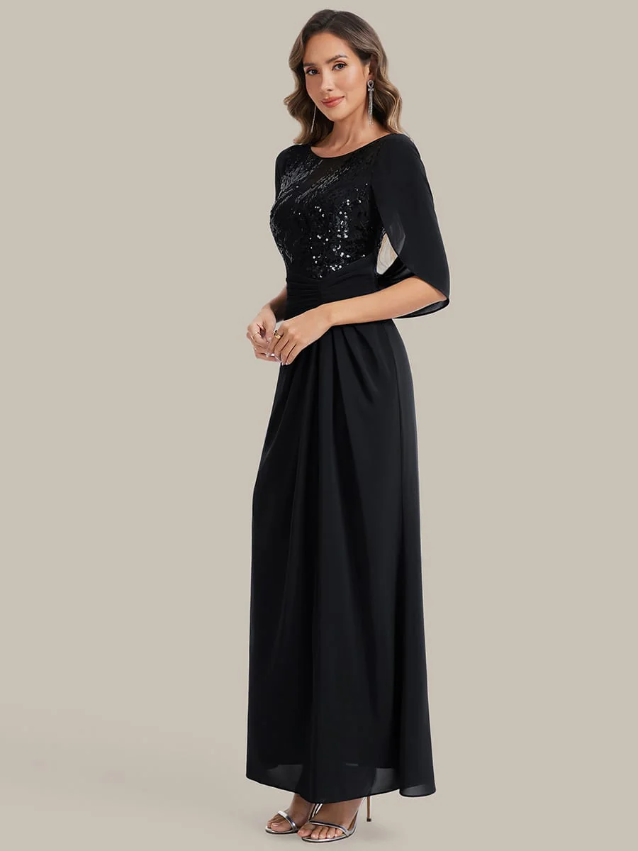 Sequin Bodice and Draped Cape Sleeves Dress - Image 5