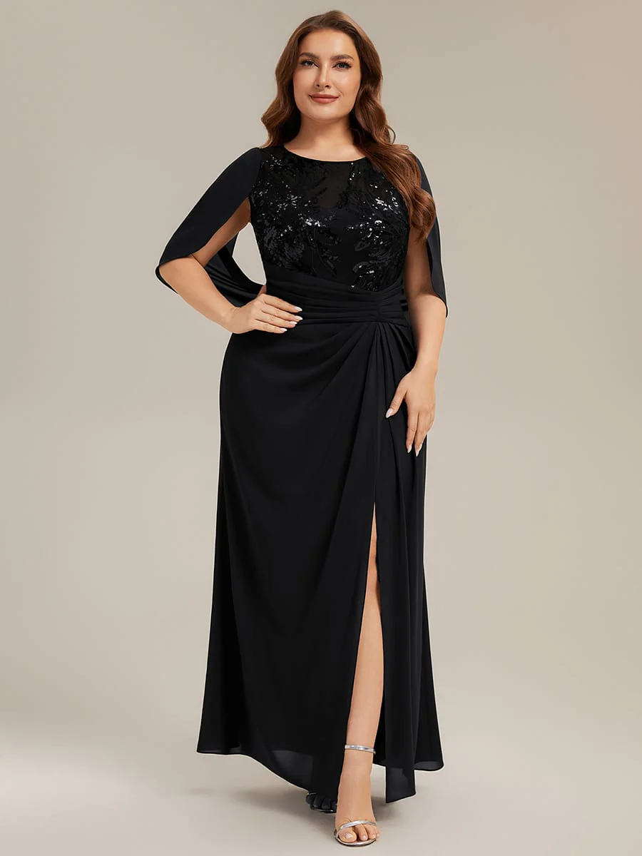 Sequin Bodice and Draped Cape Sleeves Dress - Image 6