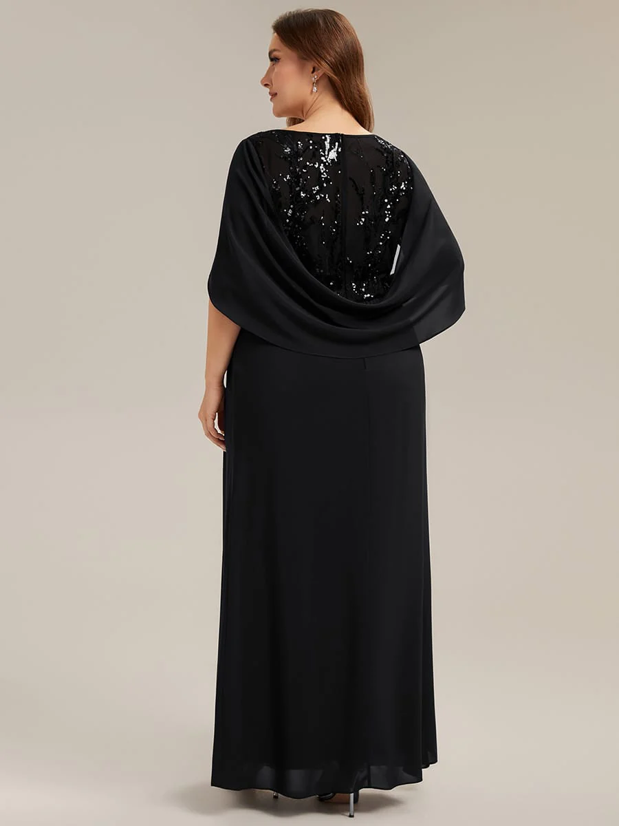 Sequin Bodice and Draped Cape Sleeves Dress - Image 7
