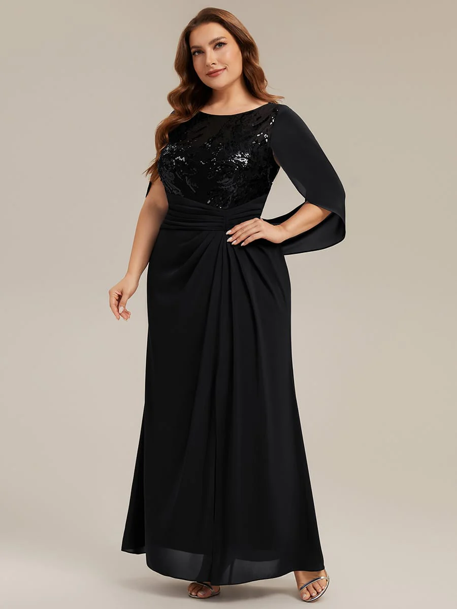 Sequin Bodice and Draped Cape Sleeves Dress - Image 9