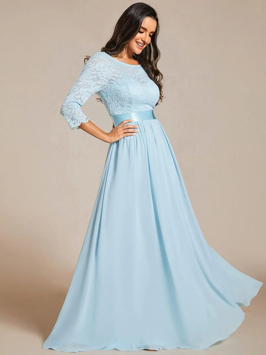 ever FAUN|Elegant Round Neck A Line See-Through Lace Bridesmaid Dress - Image 111
