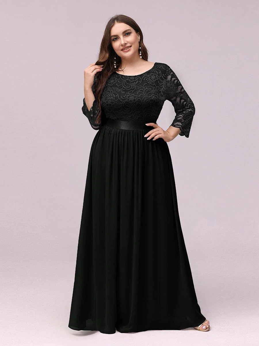 ever FAUN|See-Through Floor Length Lace Bridesmaid Dress with Half Sleeve - Image 28