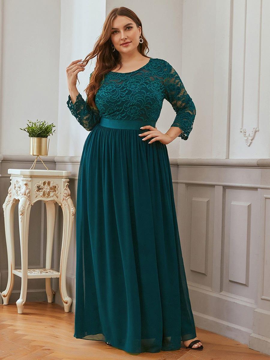 ever FAUN|See-Through Floor Length Lace Bridesmaid Dress with Half Sleeve - Image 34