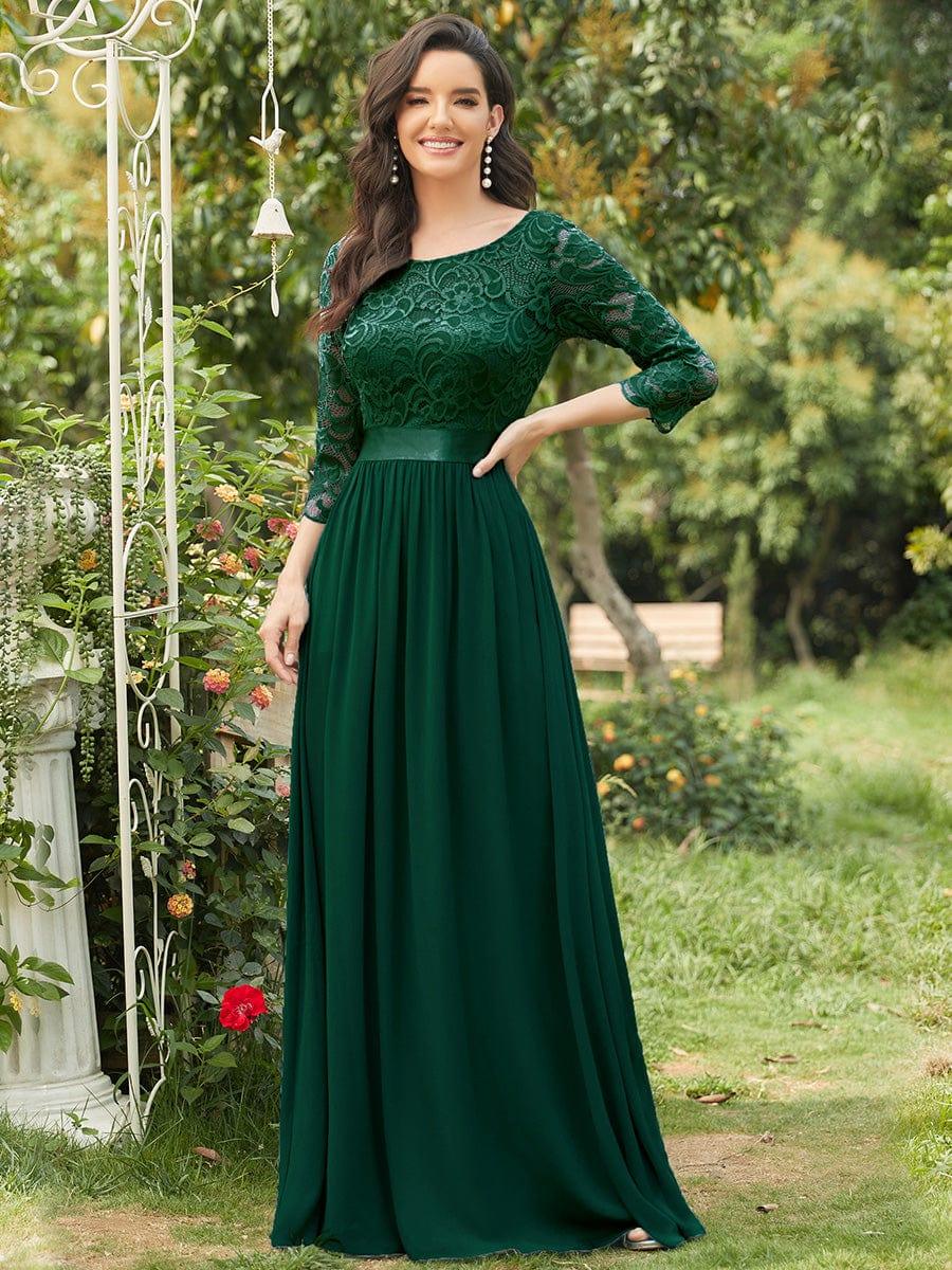 ever FAUN|See-Through Floor Length Lace Bridesmaid Dress with Half Sleeve - Image 4