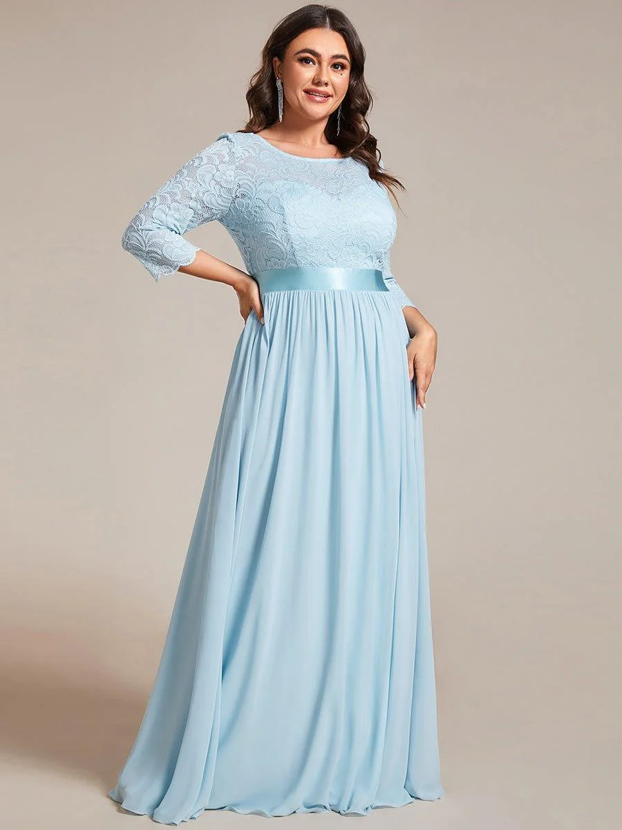 ever FAUN|See-Through Floor Length Lace Bridesmaid Dress with Half Sleeve - Image 47