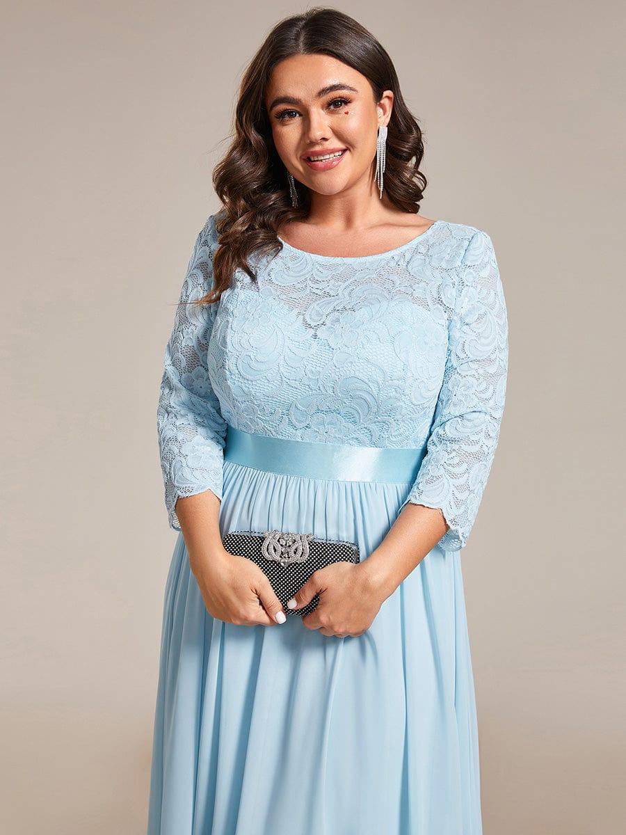 ever FAUN|See-Through Floor Length Lace Bridesmaid Dress with Half Sleeve - Image 49