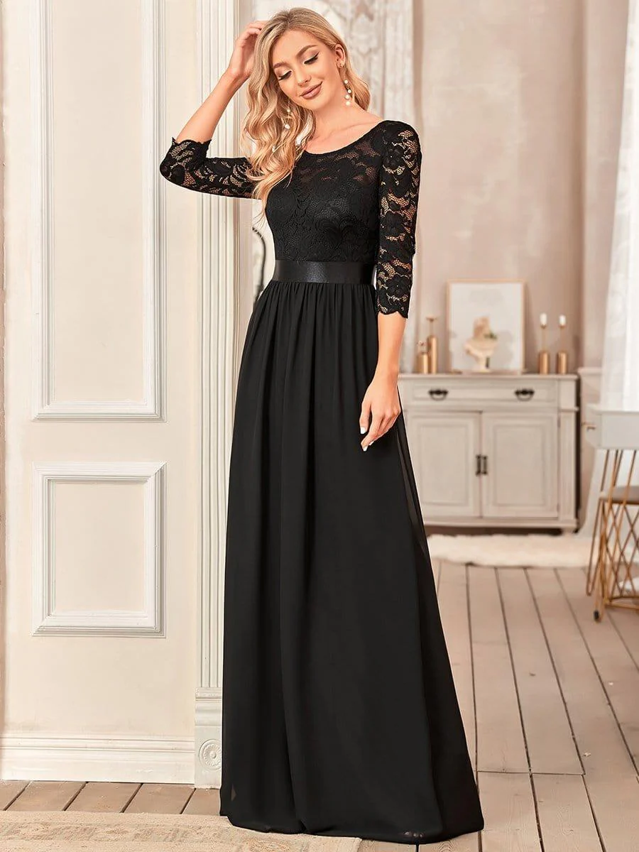 ever FAUN|Elegant Round Neck A Line See-Through Lace Bridesmaid Dress - Image 23