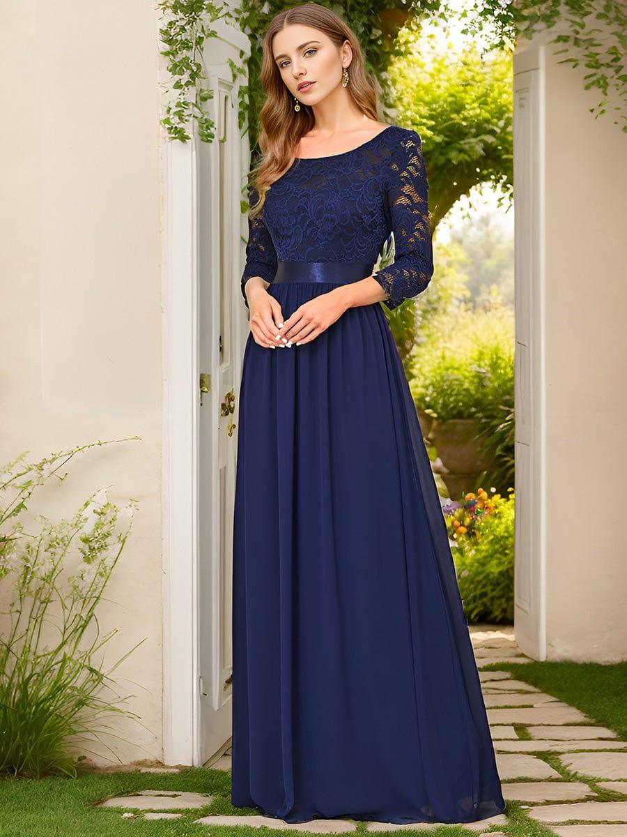 ever FAUN|Elegant Round Neck A Line See-Through Lace Bridesmaid Dress - Image 30