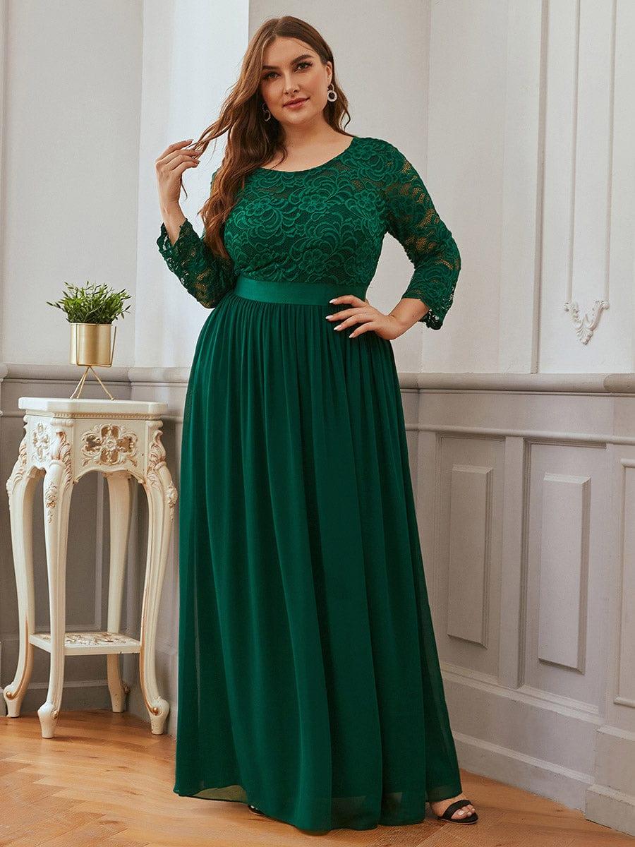 ever FAUN|See-Through Floor Length Lace Dress with Half Sleeve in Dark Green - Image 5