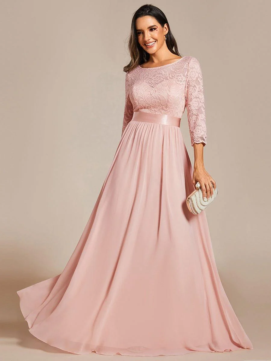 ever FAUN|See-Through Floor Length Lace Maxi Dress with Half Sleeve in Pink