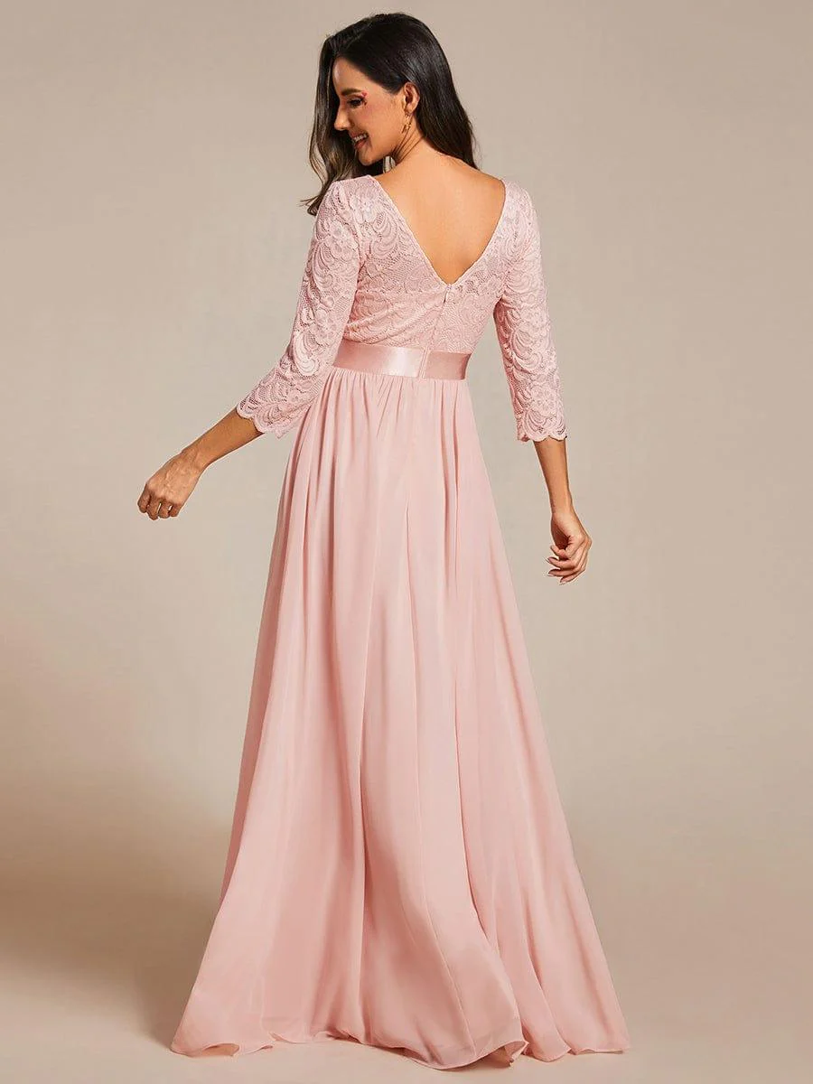 ever FAUN|See-Through Floor Length Lace Maxi Dress with Half Sleeve in Pink - Image 2