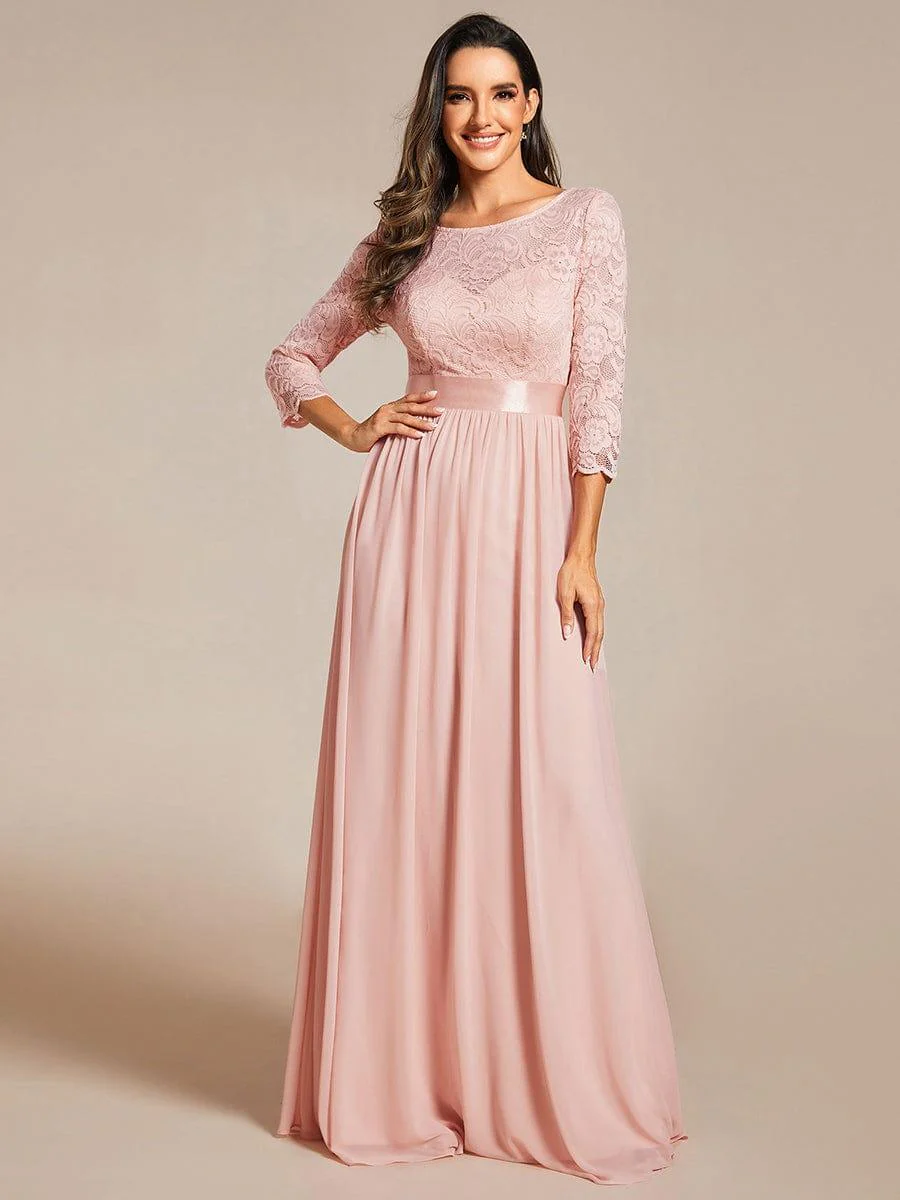 ever FAUN|See-Through Floor Length Lace Maxi Dress with Half Sleeve in Pink - Image 4