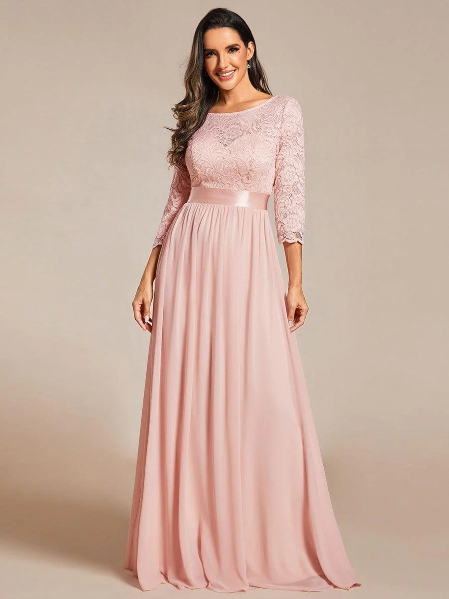 ever FAUN|See-Through Floor Length Lace Maxi Dress with Half Sleeve in Pink - Image 5