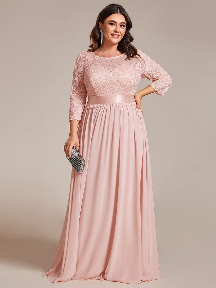 ever FAUN|See-Through Floor Length Lace Maxi Dress with Half Sleeve in Pink - Image 6