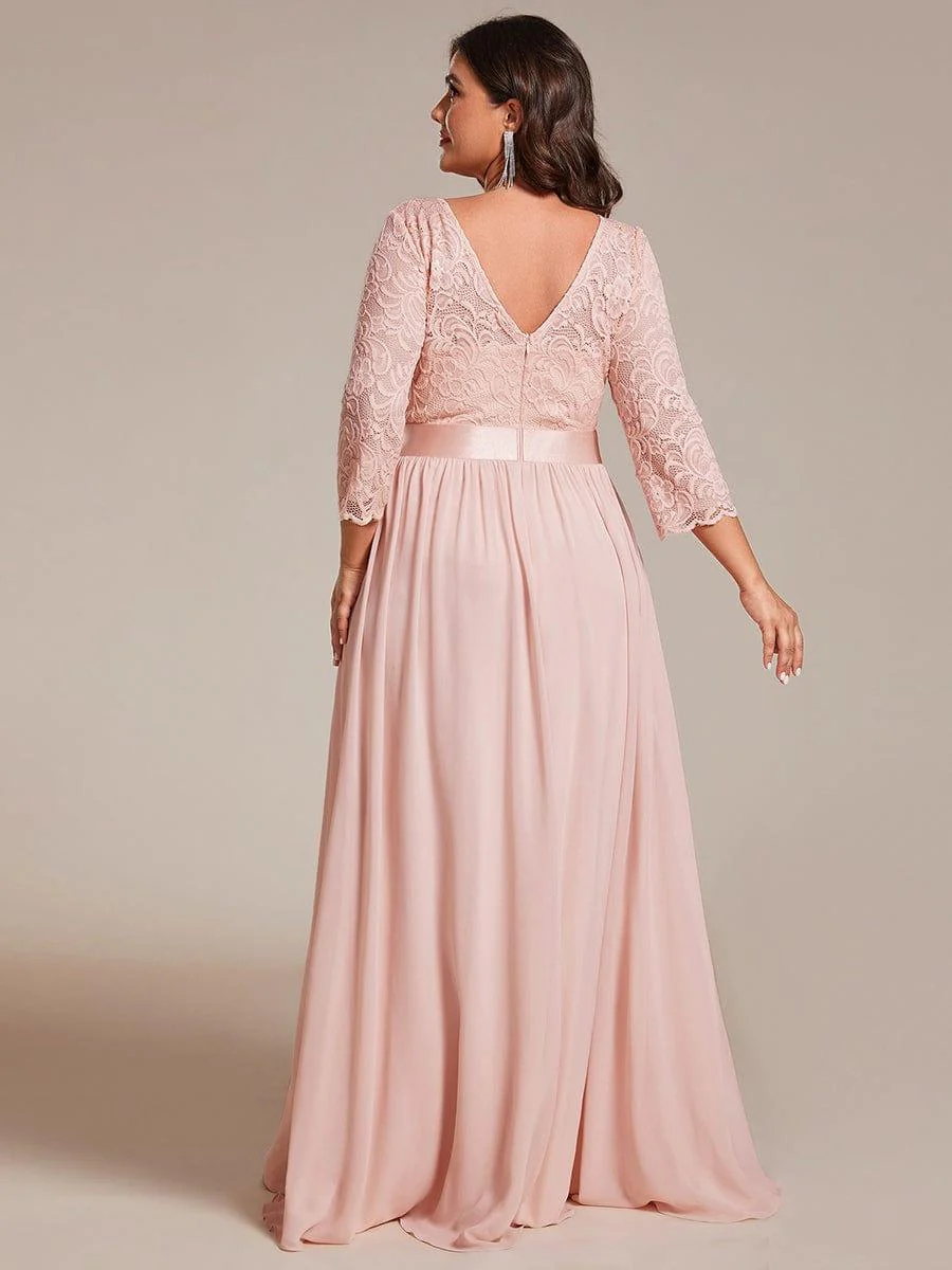 ever FAUN|See-Through Floor Length Lace Maxi Dress with Half Sleeve in Pink - Image 7