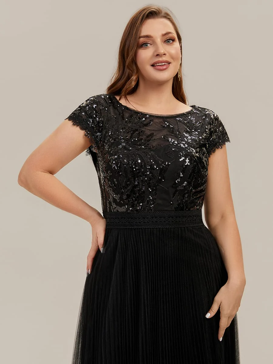 See-through Sequin Cap Sleeve Dress - Image 11