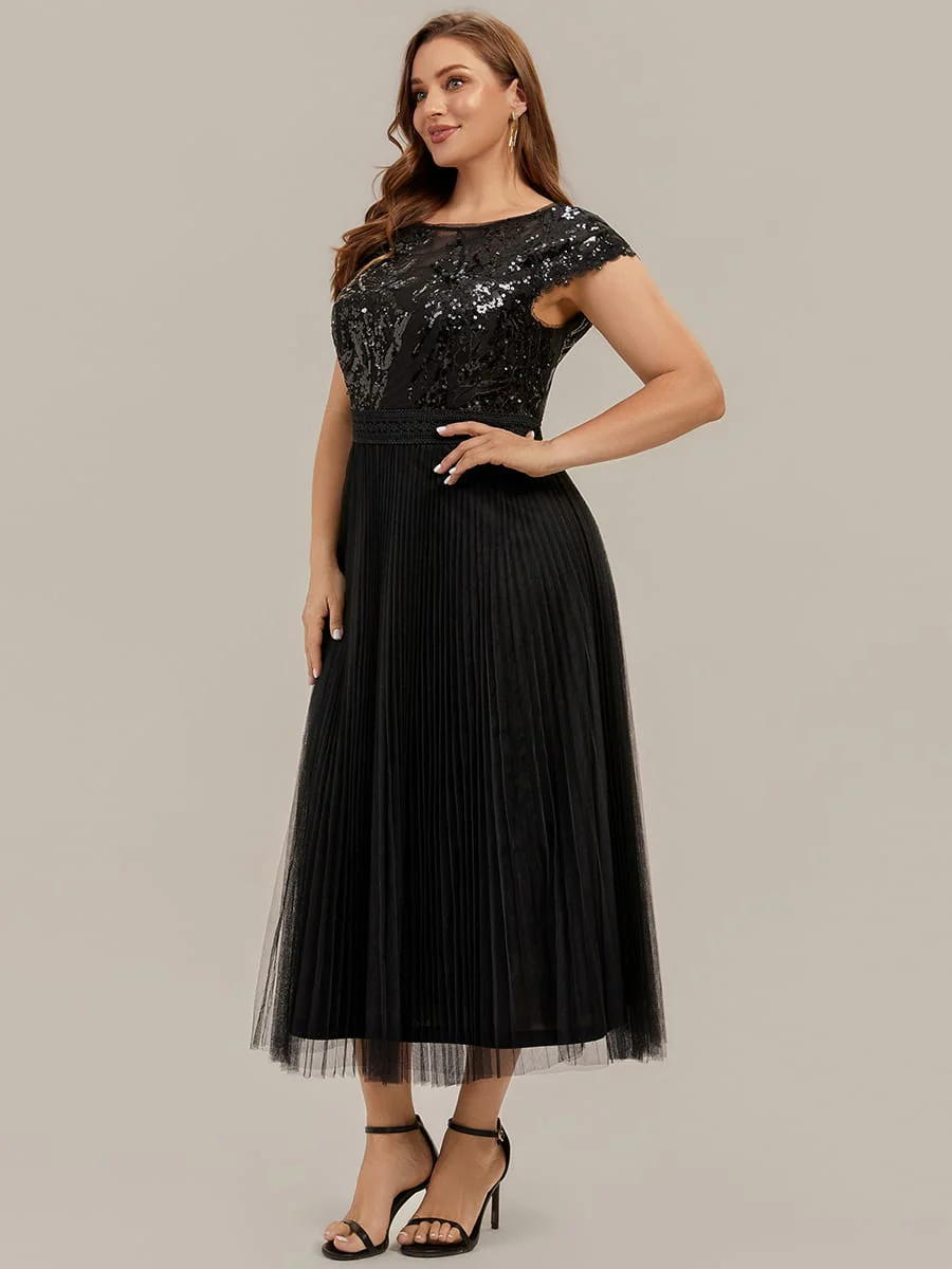 See-through Sequin Cap Sleeve Dress - Image 12