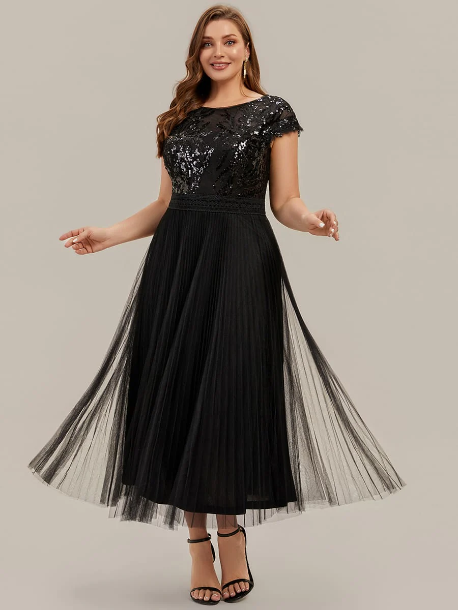 See-through Sequin Cap Sleeve Dress - Image 14