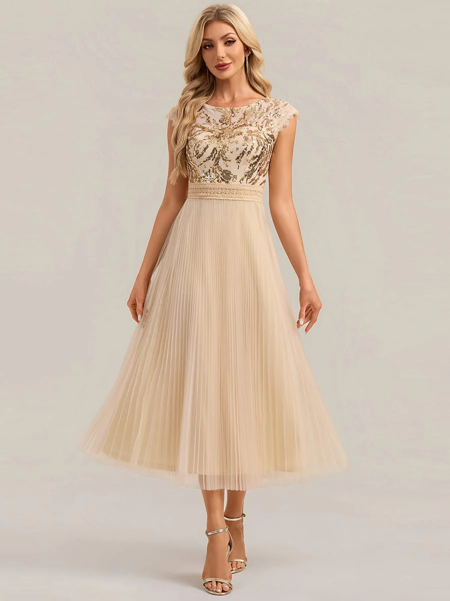 See-through Sequin Cap Sleeve Dress - Image 15